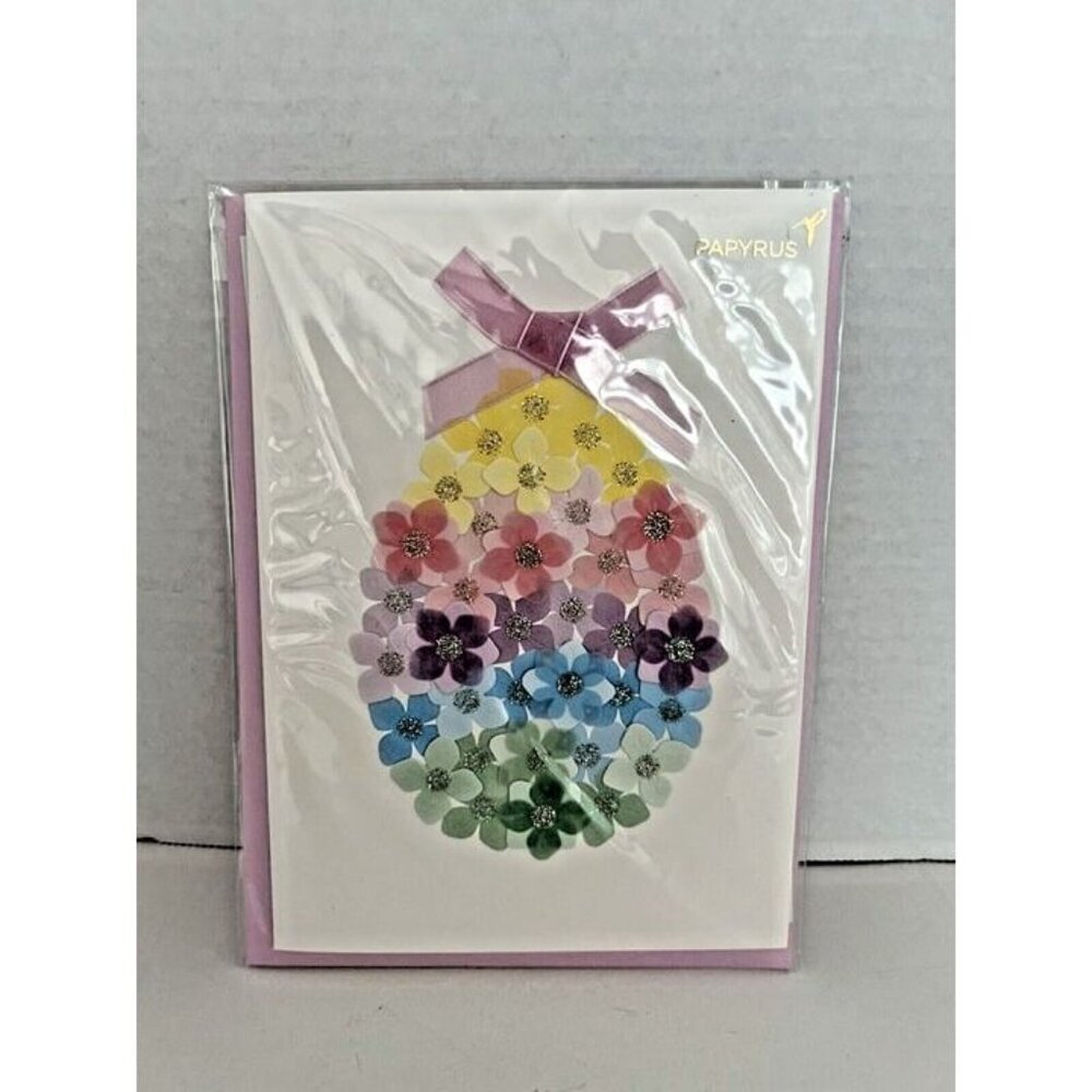 PAPYRUS Unique Greeting Card 3D Floral Spring Easter Egg Bow Purple Envelope